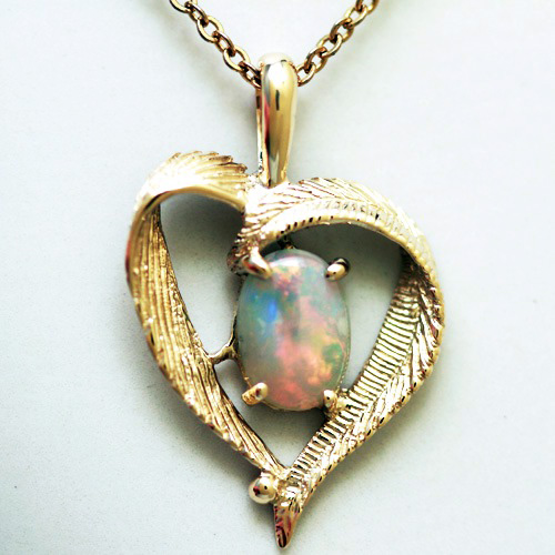 14k Yellow Gold Pendant with a SOLID SEMI BLACK OPAL Bright, crisp candy red